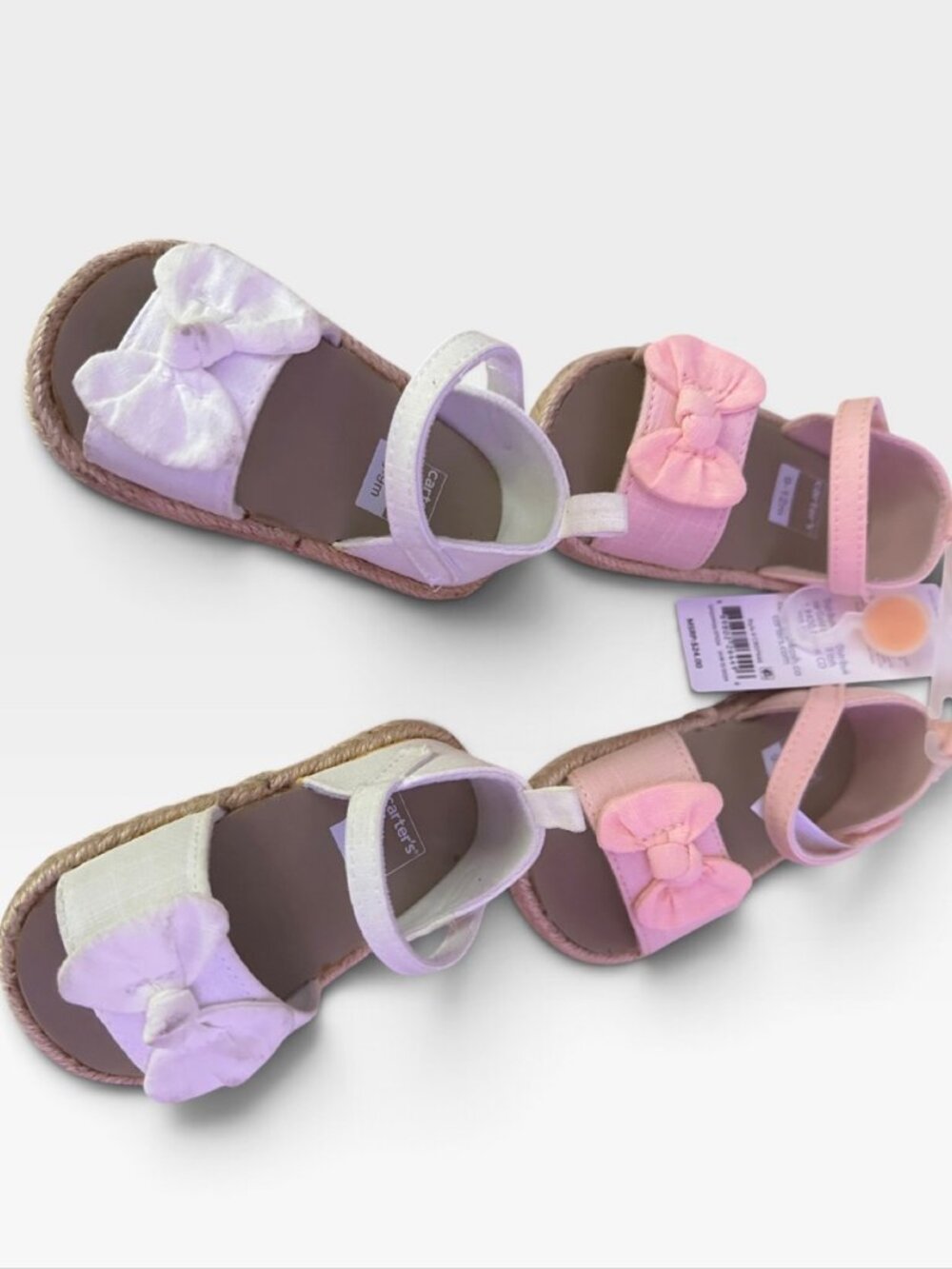 Carter's Baby Girl Sandals, 2 Pairs, White 6-9M and Pink 9-12M